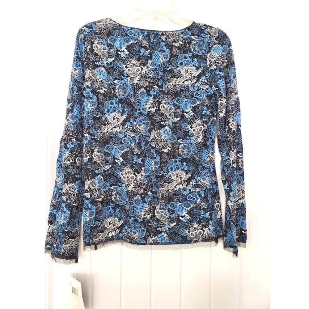 JH Collection Women's Blue Print Long Sleeve Blue Print Blouse Med New w Tags - Picture 4 of 4